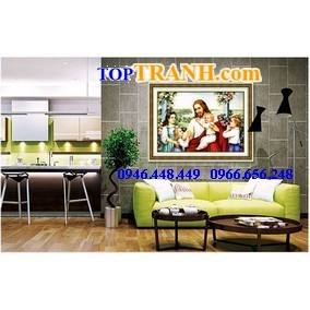 Tranh gắn đá chúa Jesu và em bé